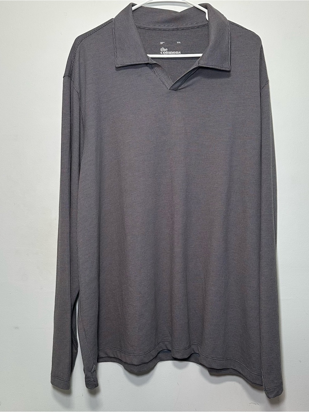 The Commons Men’s XXL Long Sleeve Knit Polo Shirt Blue Gray Micro Check Casual - Picture 3 of 13